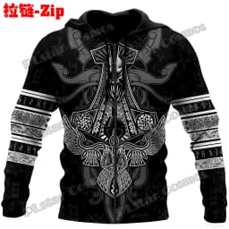 Raven Odin Tattoo Helm of Awe Runes 3D Printed Fashion Men's Zipper Hoodie Autumn Streetwear Unisex Casual Zip Up Hoodies HW62