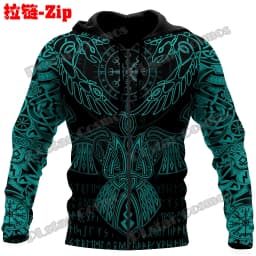 Raven Odin Tattoo Helm of Awe Runes 3D Printed Fashion Men's Zipper Hoodie Autumn Streetwear Unisex Casual Zip Up Hoodies HW62