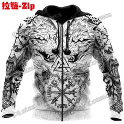 Raven Odin Tattoo Helm of Awe Runes 3D Printed Fashion Men's Zipper Hoodie Autumn Streetwear Unisex Casual Zip Up Hoodies HW62
