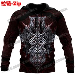 Raven Odin Tattoo Helm of Awe Runes 3D Printed Fashion Men's Zipper Hoodie Autumn Streetwear Unisex Casual Zip Up Hoodies HW62