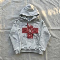 Hip Hop Safety Cross Print Hoodies Streetwear Sweatshirt Light Grey Pullover Harajuku Y2k Casual Hoodie Tracksuit Men Clothing