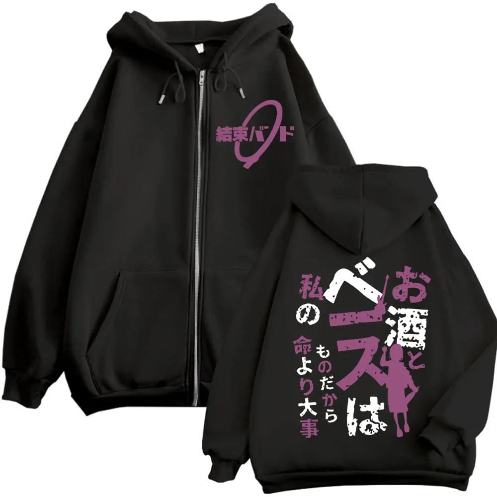 Anime BOCCHI THE ROCK Kikuri Hiroi Print Zipper Hoodies Harajuku Manga Style Zip Up Sweatshirts Unisex Fashion Vintage Pullovers