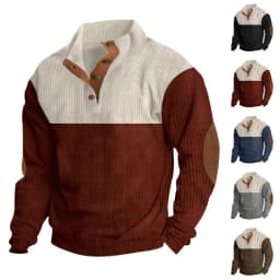 Men's Hoodies Spring And Autumn Corduroy Casual Patchwork Stand Collar Button Sports Hoodie Man Clothing