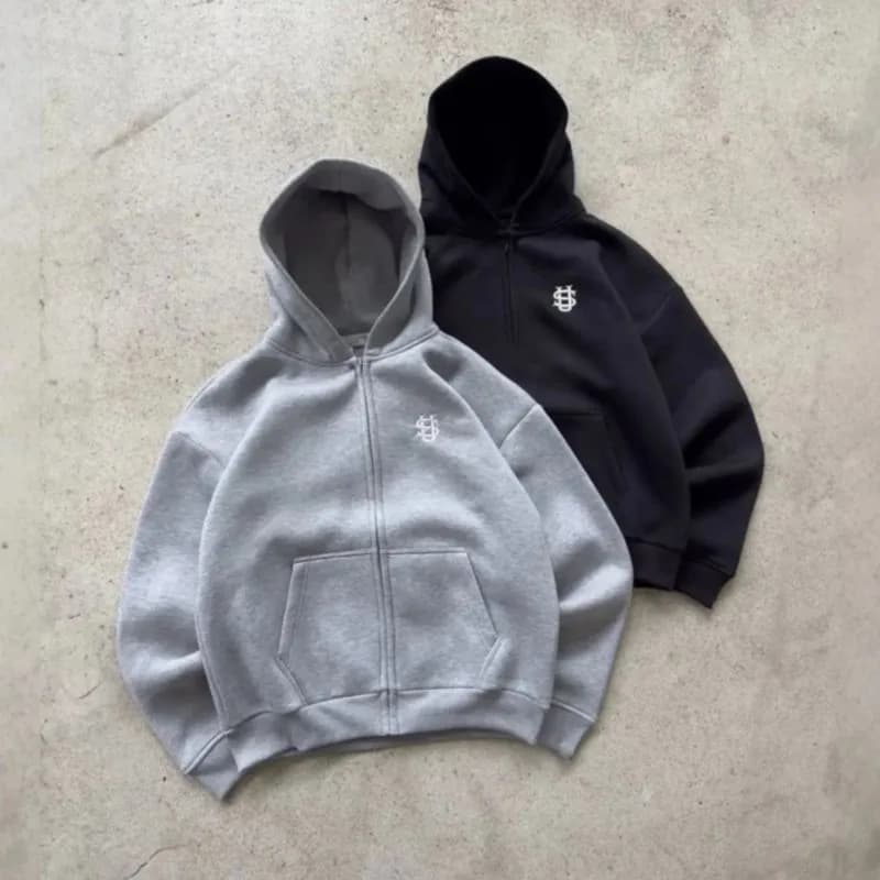 Y2k Retro Zip Embroidery Pattern Hoodie Loose Straight Baggy Pants Men's Pullover Unisex Women Hip Hop Harajuku Casual Pant Goth