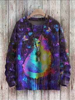 Unisex Vintage Cat Art Print Classic Sweater Men's For Women's Pullover