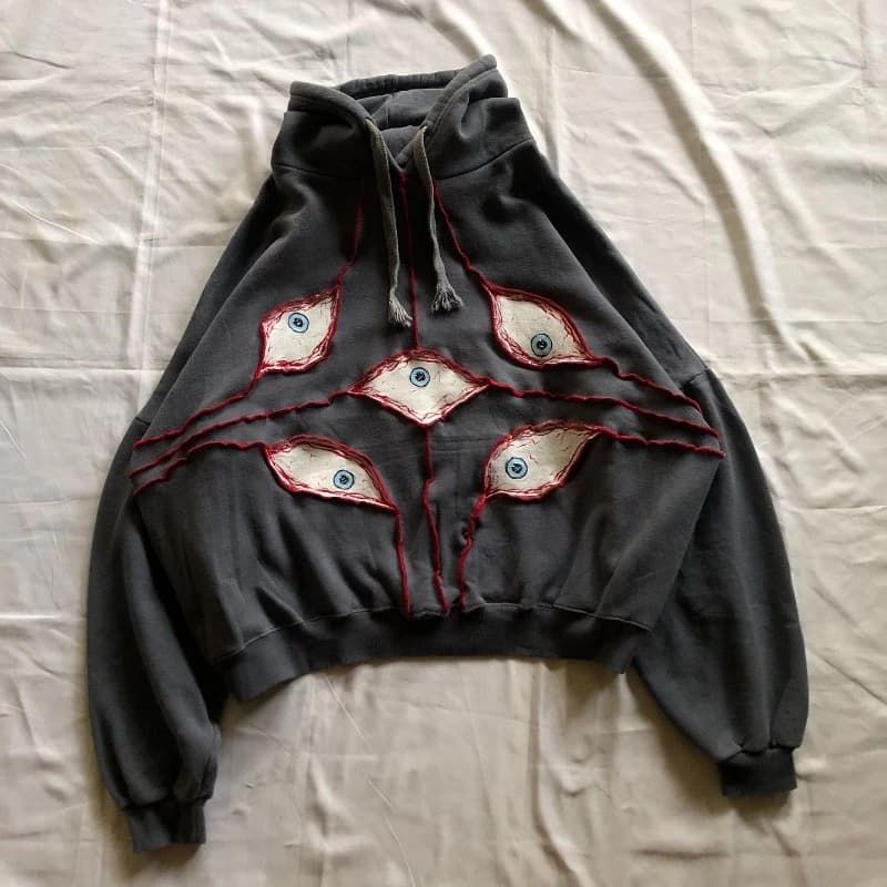Harajuku Demon Eyes Embroidery Hoodies Women American Retro Street for Men Y2K tops Goth punk Streetwear Oversized Sweatshirt