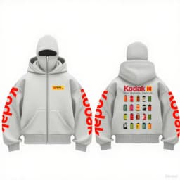 Men'S Full Zipper Double Hat Jacket Kodak Retro Film Print Long Sleeved Letter Pattern Casual Streetwear Zipper Sportswear