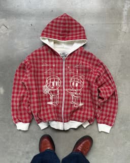 Reversible Hoodie Purple Plaid Cartoon Star Embroidery Zipper Jacket Unisex for Men and Women Y2K Street Style Loose Sweatshirt