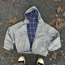 Reversible Hoodie Purple Plaid Cartoon Star Embroidery Zipper Jacket Unisex for Men and Women Y2K Street Style Loose Sweatshirt