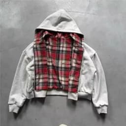 Reversible Hoodie Purple Plaid Cartoon Star Embroidery Zipper Jacket Unisex for Men and Women Y2K Street Style Loose Sweatshirt