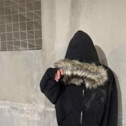Casual Y2K Zip up Hoodie Faur Collar Harajuku High Street Hip Hop Zipper Sweatshirt Streetwear Retro Rock Goth Loose Punk Jacket