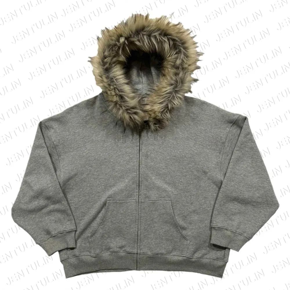 Casual Y2K Zip up Hoodie Faur Collar Harajuku High Street Hip Hop Zipper Sweatshirt Streetwear Retro Rock Goth Loose Punk Jacket