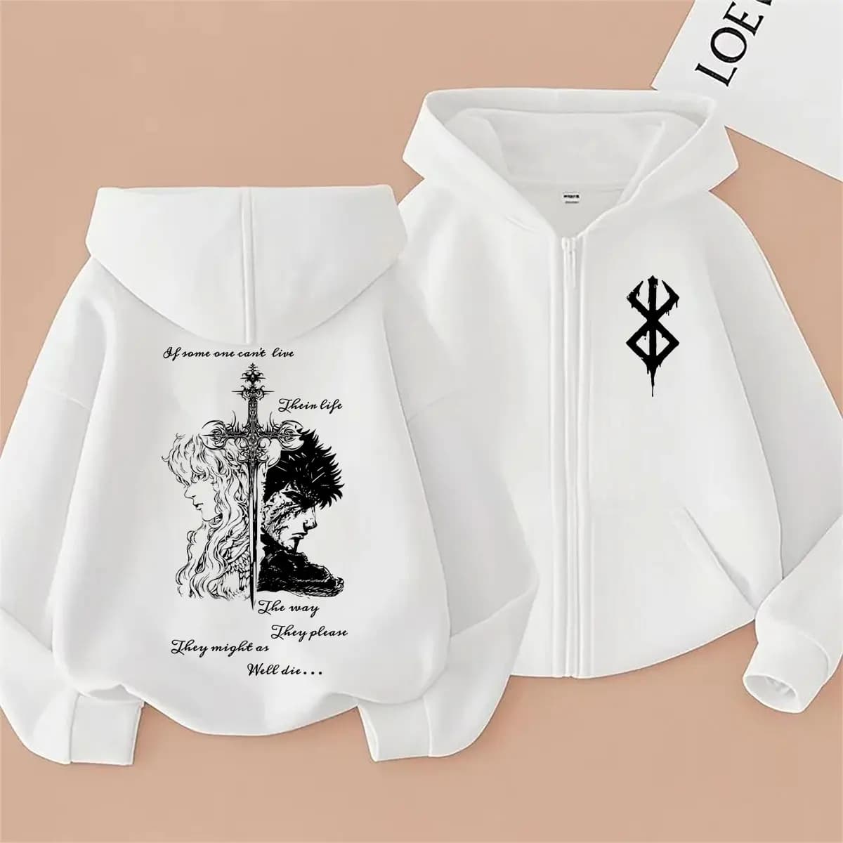 Anime Berserk Griffith with Guts Merch Zipper Hoodie Retro Manga Skull Knight Gatsu Zodd Zip Up Jacket Men Women Fashion Hoodies