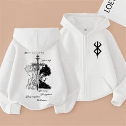 Anime Berserk Griffith with Guts Merch Zipper Hoodie Retro Manga Skull Knight Gatsu Zodd Zip Up Jacket Men Women Fashion Hoodies