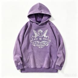 Vintage Washed Angel Printing Hoodie Men Y2K Streetwear Cherub Badge Blue Hoodie Hip Hop Retro Casual Oversized Loose Hoodies