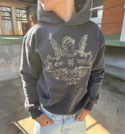 Vintage Washed Angel Printing Hoodie Men Y2K Streetwear Cherub Badge Blue Hoodie Hip Hop Retro Casual Oversized Loose Hoodies