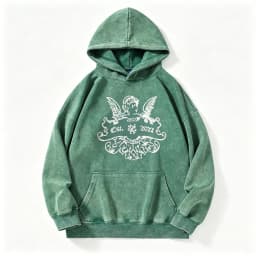 Vintage Washed Angel Printing Hoodie Men Y2K Streetwear Cherub Badge Blue Hoodie Hip Hop Retro Casual Oversized Loose Hoodies