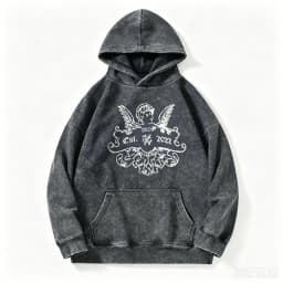 Vintage Washed Angel Printing Hoodie Men Y2K Streetwear Cherub Badge Blue Hoodie Hip Hop Retro Casual Oversized Loose Hoodies