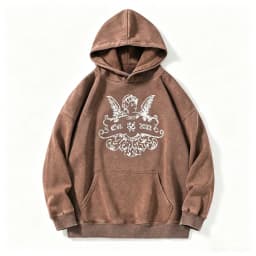 Vintage Washed Angel Printing Hoodie Men Y2K Streetwear Cherub Badge Blue Hoodie Hip Hop Retro Casual Oversized Loose Hoodies