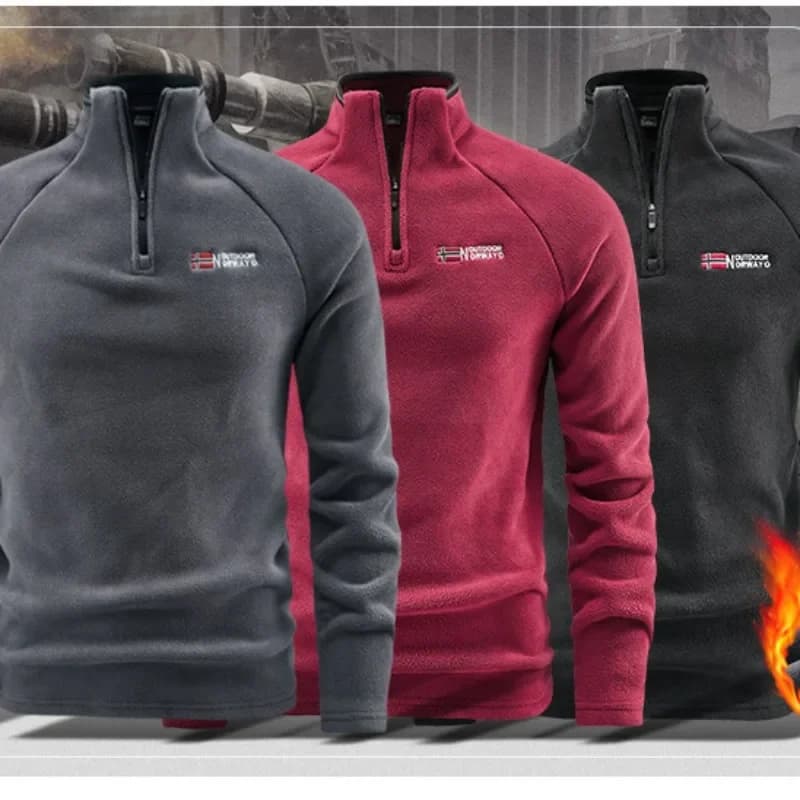 CHUJIE Men's Autumn Winter Thick Warm Polar Fleece Sweatshirt Stand up Collar Half Zip Casual Base Layer Long Sleeve Fleece Top