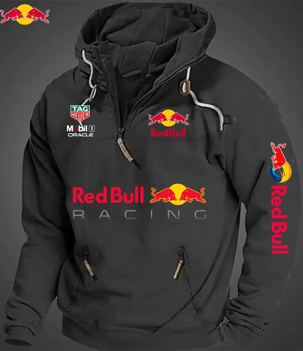 Red Bull Hot Men's Warm Hoodie - Winter Spring - Comfortable Zipper and Multiple Pockets - Classic Solid Color