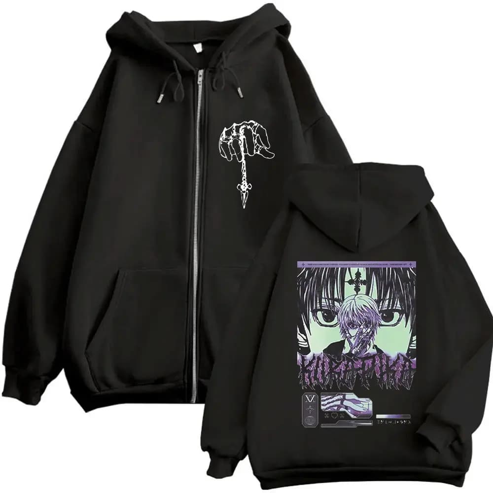 Anime Hunter X Hunter Zipper Hoodie Kurapika Manga Graphic Sweatshirt Men Women Clothing Casual Zip Up Hoodies Male Vintage Coat