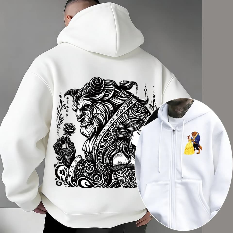 Beauty and the Beast Women Zipper Hoodie Cartoon Anime Spring Autumn Men Sweatshirt 2026 New Fashion Couple Jackets Coats