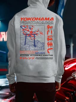 Men's Autumn and Winter Casual Fashion Loose Tokyo Pattern Printed Long-Sleeved Hooded Sweatshirt Warm Pullover