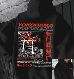 Men's Autumn and Winter Casual Fashion Loose Tokyo Pattern Printed Long-Sleeved Hooded Sweatshirt Warm Pullover