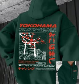 Men's Autumn and Winter Casual Fashion Loose Tokyo Pattern Printed Long-Sleeved Hooded Sweatshirt Warm Pullover