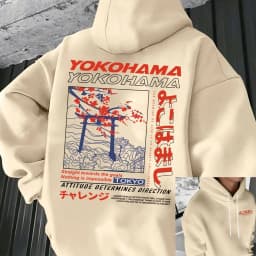 Men's Autumn and Winter Casual Fashion Loose Tokyo Pattern Printed Long-Sleeved Hooded Sweatshirt Warm Pullover