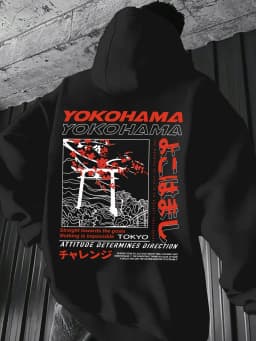 Men's Autumn and Winter Casual Fashion Loose Tokyo Pattern Printed Long-Sleeved Hooded Sweatshirt Warm Pullover