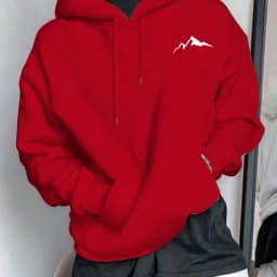 Men's Autumn and Winter Casual Fashion Loose Mountain Graphic Print Long Sleeved Hooded Sweatshirt Warm Pullover