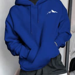 Men's Autumn and Winter Casual Fashion Loose Mountain Graphic Print Long Sleeved Hooded Sweatshirt Warm Pullover