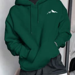 Men's Autumn and Winter Casual Fashion Loose Mountain Graphic Print Long Sleeved Hooded Sweatshirt Warm Pullover