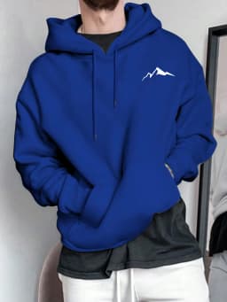 Men's Autumn and Winter Casual Fashion Loose Mountain Graphic Print Long Sleeved Hooded Sweatshirt Warm Pullover