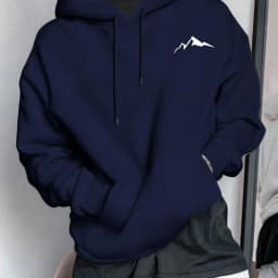 Men's Autumn and Winter Casual Fashion Loose Mountain Graphic Print Long Sleeved Hooded Sweatshirt Warm Pullover