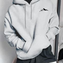 Men's Autumn and Winter Casual Fashion Loose Mountain Graphic Print Long Sleeved Hooded Sweatshirt Warm Pullover