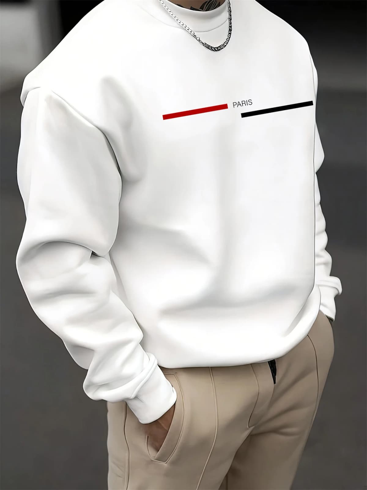 Men's Autumn and Winter Fashionable Casual Loose Paris Letter Graphic Printed Long-Sleeved Round Neck Sweatshirt