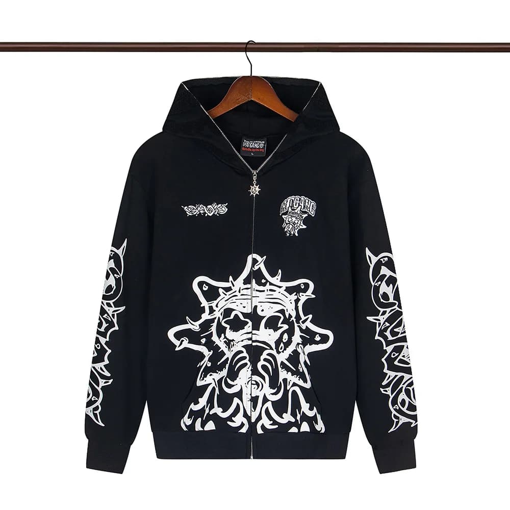 High Street Graffiti Letter Print Terry Zipper Hooded Hoodies for Men and Women Cardigan Hip Hop Loose Cotton Sweatshirts Jacket