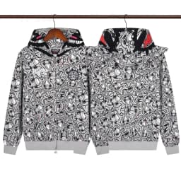 High Street Graffiti Letter Print Terry Zipper Hooded Hoodies for Men and Women Cardigan Hip Hop Loose Cotton Sweatshirts Jacket