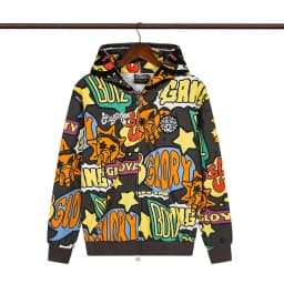High Street Graffiti Letter Print Terry Zipper Hooded Hoodies for Men and Women Cardigan Hip Hop Loose Cotton Sweatshirts Jacket