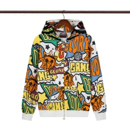 High Street Graffiti Letter Print Terry Zipper Hooded Hoodies for Men and Women Cardigan Hip Hop Loose Cotton Sweatshirts Jacket