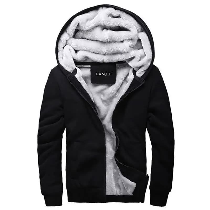 Black Hoodies Men 2026 Winter Jacket Fashion Thick Men's Hooded Sweatshirt Male Warm Fur Liner Sportswear Tracksuits Mens Coat