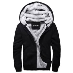 Black Hoodies Men 2026 Winter Jacket Fashion Thick Men's Hooded Sweatshirt Male Warm Fur Liner Sportswear Tracksuits Mens Coat