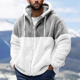 Men's Spring and Autumn New Hairy Hoodie Sweatshirt Zipper with Lightweight Warmth and Color Blocked Loose Long