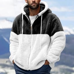 Men's Spring and Autumn New Hairy Hoodie Sweatshirt Zipper with Lightweight Warmth and Color Blocked Loose Long