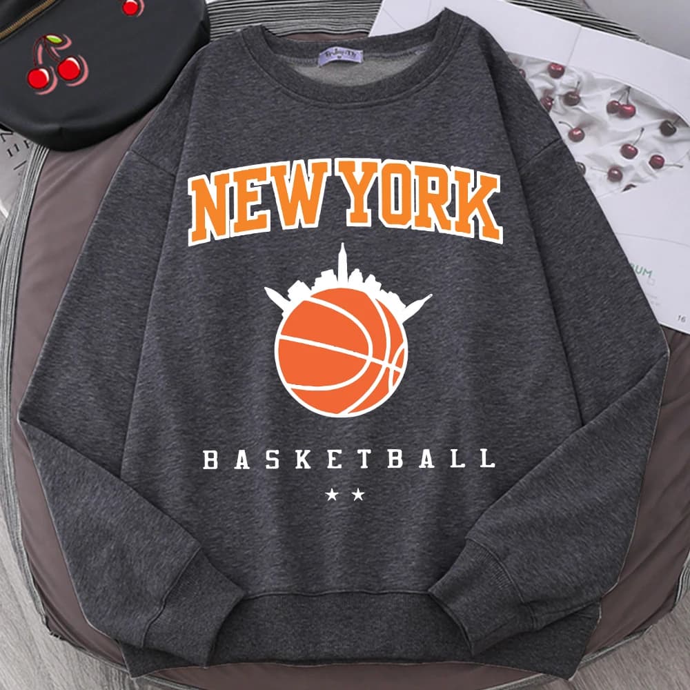 New York Basketball Game Sweatshirt For Men Autumn Loose Casualwear Hipster Soft Pullover Unisex Fashion Hip Hop Clothing