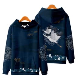 Harajuku Crane Print Hoodie Sweatshirt Autumn Japanese Casual Oversized Hooded Hoodie Hip Hop Pullover Women Men Clothing