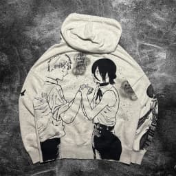 DENJIxREZE hoodies grey y2k chainsawman pullover streetwear top harajuku oversized sweatshirt zipper hoodie women men clothes